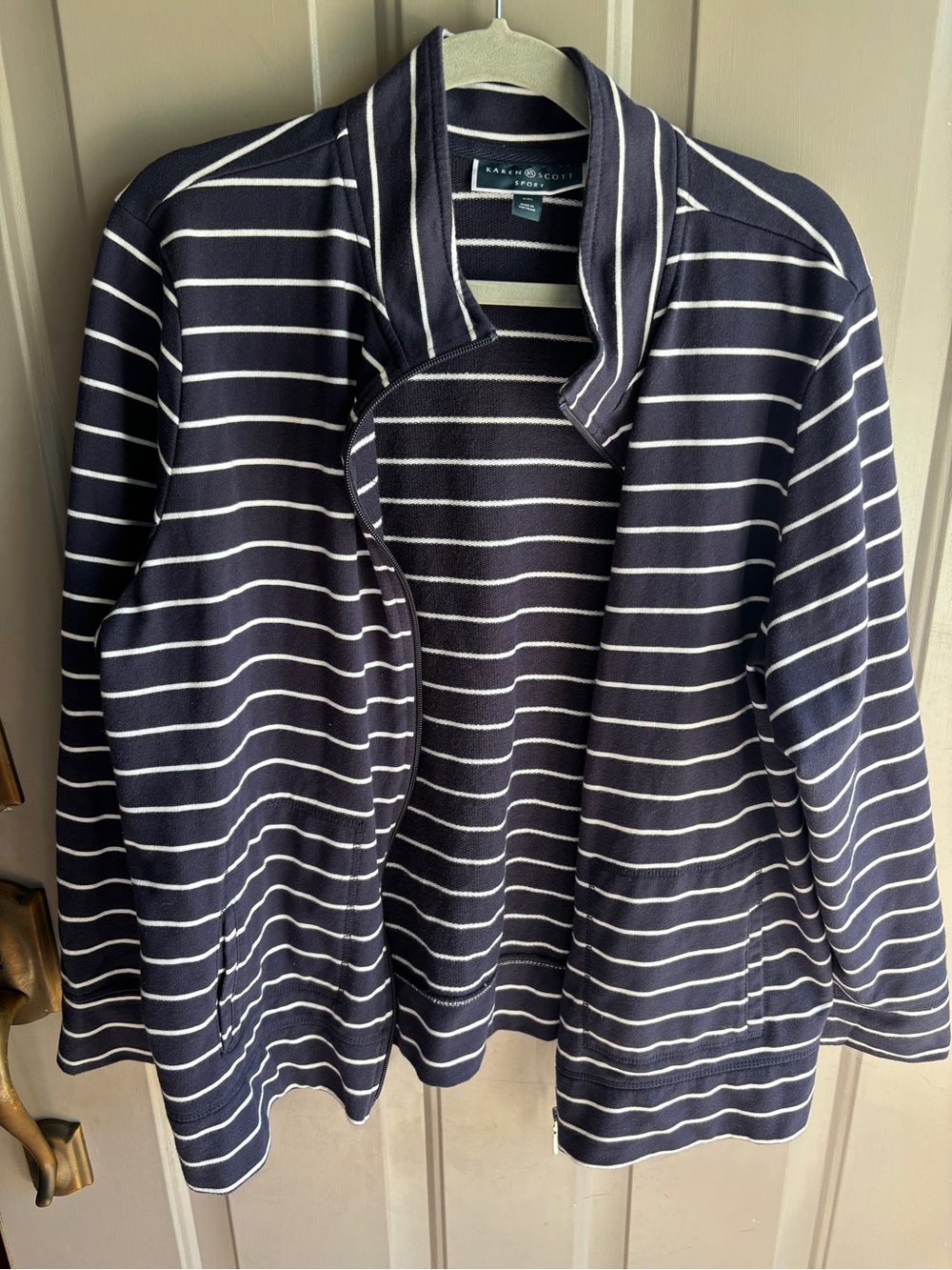 Karen Scott Navy & White Striped zip jacket
